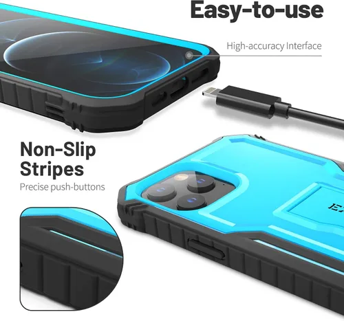 Vista 2 de ExoGuard Funda para iPhone 12, compatible con iPhone 12 Pro, funda de goma a prueba de golpes de cuerpo completo, protector de pantalla integrado