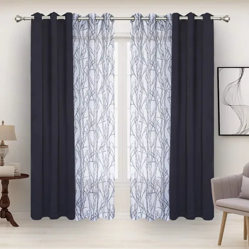 Vista 25 de BONZER Cortinas para Mezclar y Combinar - 2 Piezas de Cortinas Transparentes con Estampado de Ramas y 2 Piezas de Cortinas Opacas para Dormitorio
