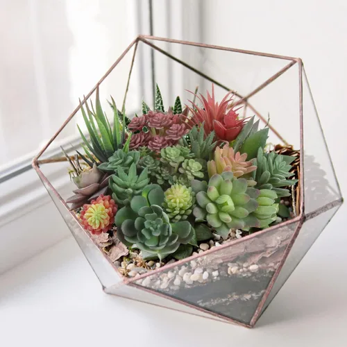 Vista 4 de CCINEE 18 plantas suculentas artificiales, mini surtido verde flocado falso Echeveria realista agave floral de loto sintético para paisaje, jardín