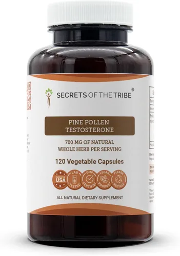 Vista 6 de Secrets of the Tribe Testosterona de polen de pino, 60 cápsulas, hechas con cápsulas vegetales y polen de pino (Scots Pine, Pinus Sylvestris) Polen