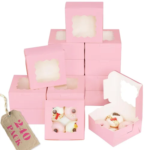 Vista 13 de Bakepacker 100 piezas Cajas Negras para Galletas 6x6x3 pulgadas Fácil Montaje Cajas de Pastelería Macarrones Cajas de Panadería con Ventana