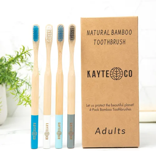 Vista 2 de Cepillo de dientes de bambú – Cuidado bucal natural biodegradable ecológico Cerdas suaves, mango sostenible, agarre ergonómico Paquete de 4