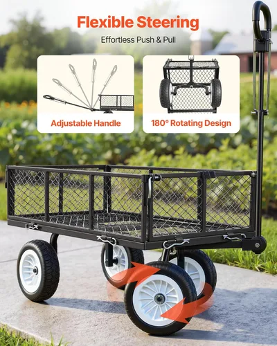 Vista 6 de VEVOR Carrito de jardín de acero de 900 libras, mango 2 en 1, carro de jardín extraíble resistente con neumáticos libres de 10 pulgadas, carrito