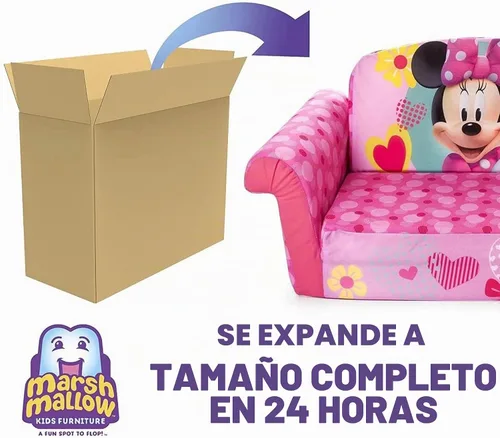Vista 3 de Muebles Marshmallow para niños, sofá de espuma 2 en 1, Minnie Mouse, por Spin Master Cama de espuma extraíble para descansar, sentarse y tomar