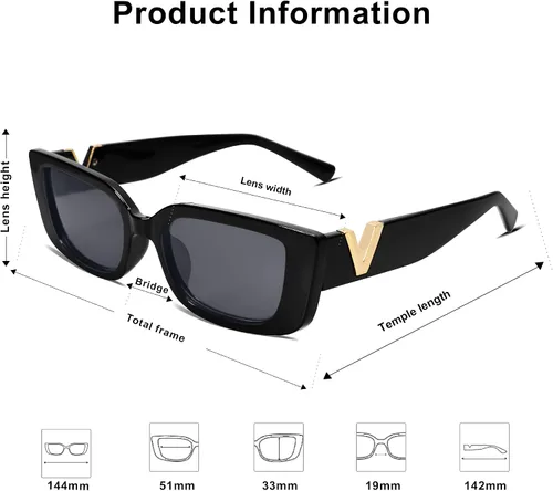 Vista 3 de Allarallvr Lentes de sol rectangulares para mujer, estilo retro de los años 90, Y2K, clásicos, vintage, cuadrados, AR82037