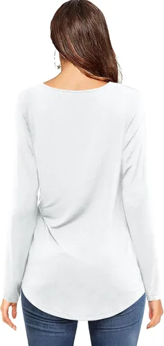 Vista 2 de Amoretu Camisetas básicas de manga larga con cuello en V para mujer