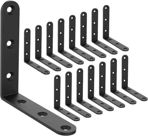 Vista 8 de Soportes de esquina de acero negro en L para estantes, soportes decorativos de montaje en pared, soportes angulares para estantes con tornillos