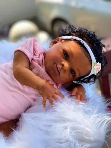 Vista 5 de Muñecas Reborn realistas Black Girl Barato de 20 pulgadas Muñecas de bebé que se ven reales realistas con ojos abiertos afroamericanos de la vida