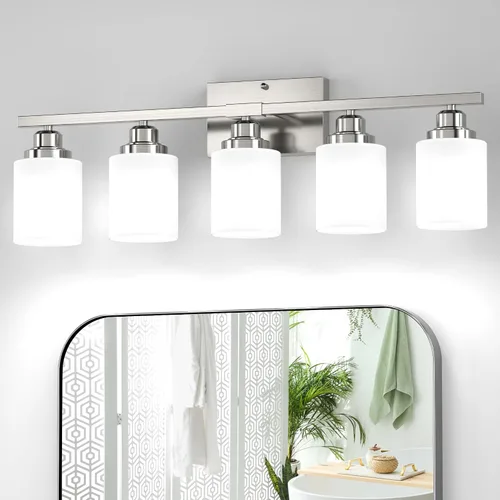 Vista 9 de Accesorios de iluminación de baño Sailstar de 2 luces, accesorios de iluminación de tocador de níquel cepillado, lámpara de tocador moderna