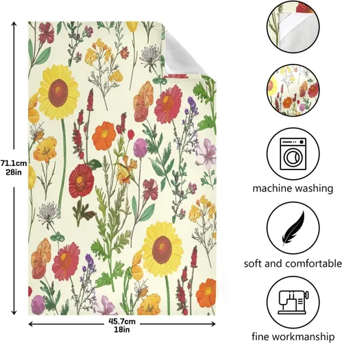 Vista 3 de GAIREG Toallas amarillas botánicas de flores silvestres retro, 28 x 18 pulgadas, toallas absorbentes para decoración de cocina