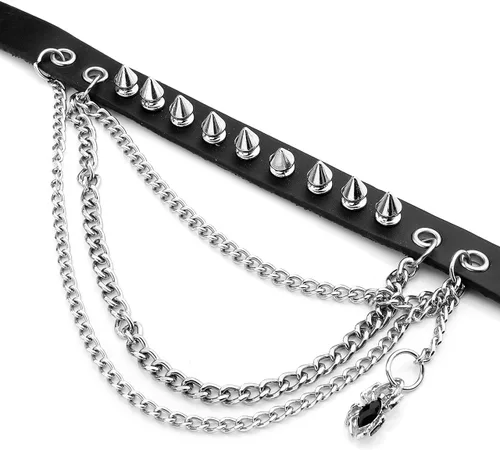 Vista 3 de Zysta Gargantilla unisex de cuero genuino con remaches y tachuelas góticas, collar de joyería, collar de cadena gótica, punk, rockero atrevido