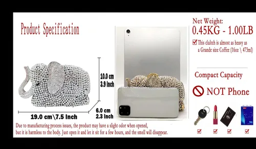 Vista 3 de Boutique De FGG Elefante de noche embragues bolsos de mano de metal cristal embrague Minaudiere boda carteras y bolsos nupciales