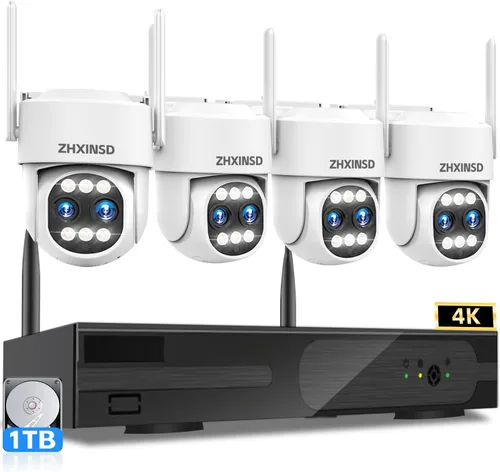 Vista 10 de [WiFi6 de doble lente y zoom híbrido 10X] Sistema de cámara de seguridad inalámbrica para exteriores, seguimiento automático 2K+2K 4PCS PTZ Cámara