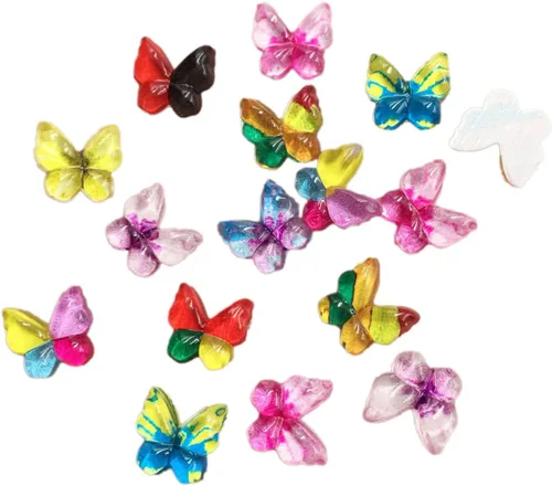 Vista 11 de Diamantes de imitación de mariposa con parte trasera plana, 80 unidades de 0.394 pulgadas, dijes de mariposa de resina para uñas, adornos, álbumes