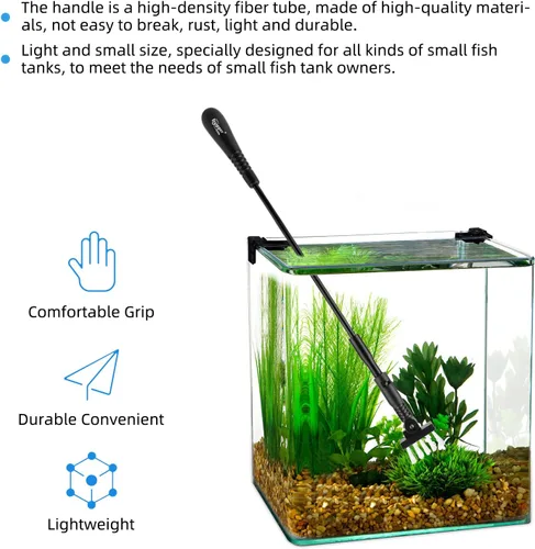 Vista 4 de hygger Limpiador de peceras pequeñas, kit de herramientas de limpieza de acuario con asa, raspador de algas marinas, red de pesca, cepillo