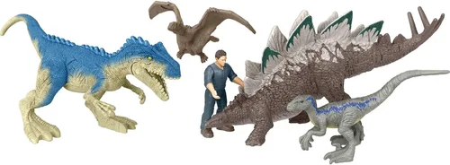 Vista 7 de Mattel Jurassic World Dominion Carnotaurus Clash Pack, 5 mini juguetes que incluyen 1 figura humana y 4 dinosaurios en paquete temático de camión
