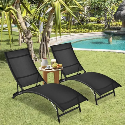 Vista 4 de COSTWAY 2 piezas de tumbona plegable para patio, reclinable, ajustable, apilable, color negro