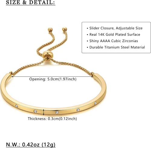Vista 6 de WOWORAMA Pulseras deslizantes ajustables para mujer, pulsera de amistad para mujer, pulsera bolo de oro, oro blanco, oro rosa