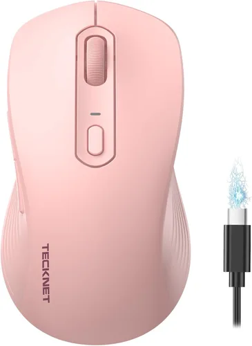 Vista 9 de TECKNET Ratón Bluetooth recargable, [USB y BT5.0/BT3.0] Ratón inalámbrico Negro