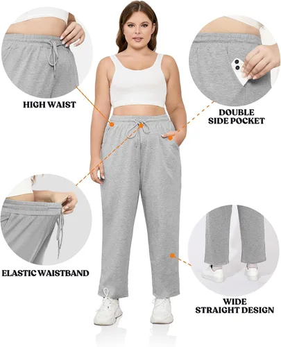 Vista 5 de FOREYOND Pantalones deportivos de talla grande para mujer, pantalones de yoga de pierna ancha, pantalones de entrenamiento de punto con cordón