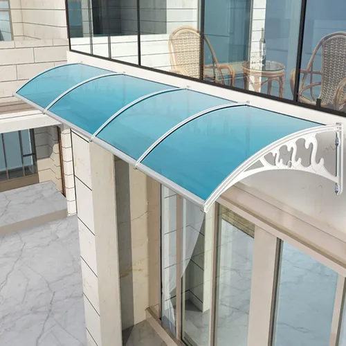 Vista 6 de Toldo azul moderno para ventana de patio, protección contra la lluvia y la nieve, refugio silencioso de policarbonato para jardín, porche, puerta