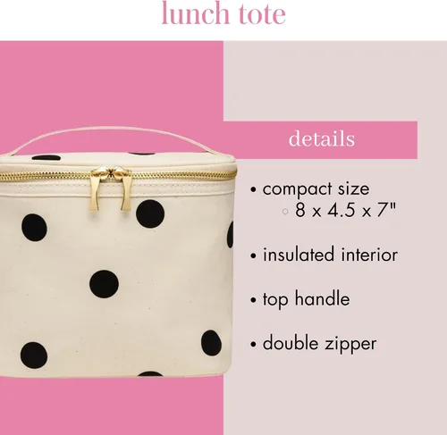 Vista 3 de Kate Spade New York Bolsa de almuerzo térmica suave aislada con doble cierre de cremallera y asa de transporte, Big Deco Dot
