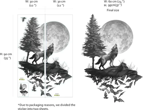 Vista 5 de Runtoo Pegatinas de arte de pared con diseño de luna, decoración de pared negra para dormitorio y sala de estar para niños