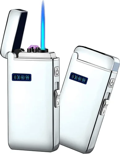 Vista 16 de Encendedor electrónico de llama de chorro 2 en 1, recargable de butano eléctrico USB, recargable por USB, de alta calidad a prueba de viento