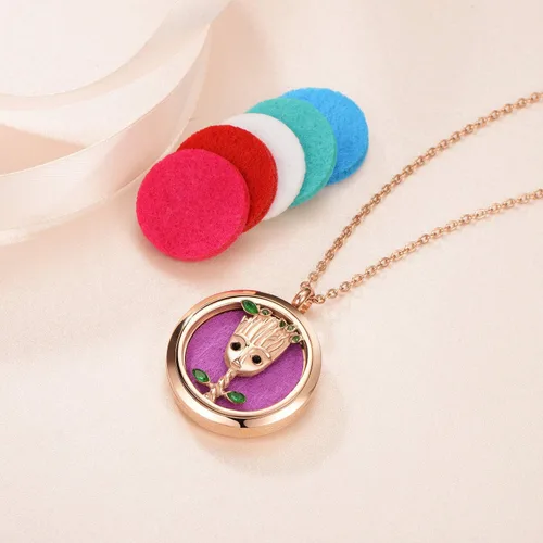 Vista 3 de Azneck - Collar de aromaterapia con colgante de árbol con difusor de aceite esencial de oro rosa, para hombres y mujeres, set de regalo de aceites