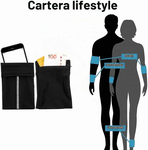 Vista 4 de Easyports - Cartera de muñeca de 2 bolsillos para teléfono celular, cartera de tobillo, bandas para sudor, brazalete, bolsa oculta, cartera
