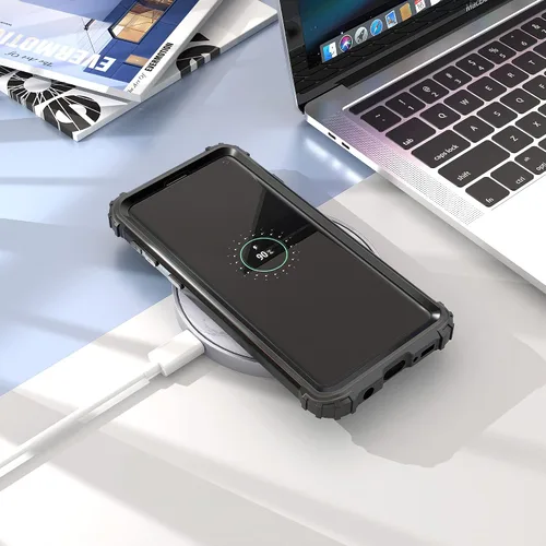 Vista 9 de IDweel Funda para Galaxy S10 Plus, 3 en 1, a prueba de golpes, delgada, híbrida, resistente, protección de policarbonato duro, silicona suave Negro