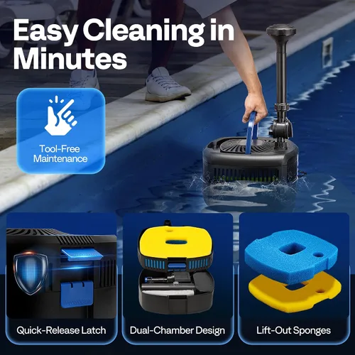 Vista 5 de VIVOHOME Kits de sistema de filtro de estanque 4 en 1, bomba de agua de 950 GPH con filtro, fuente y combo de luz de 13 W para estanques de hasta