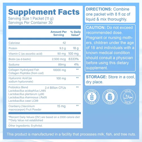 Vista 2 de Péptidos de colágeno marino, péptidos de colágeno hidrolizados verificados sin OMG capturados en la naturaleza con vitamina C, ácido hialurónico