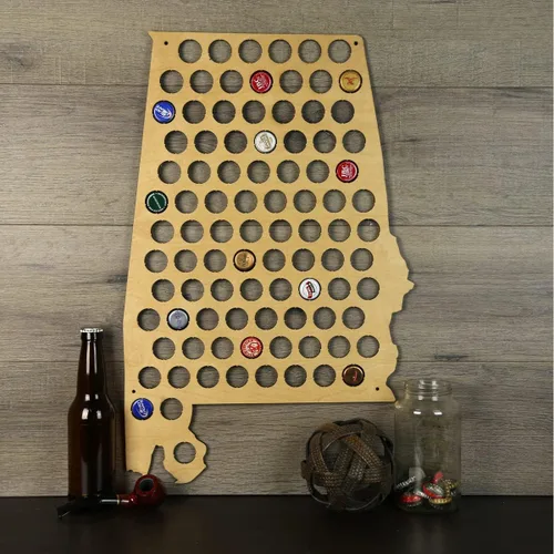 Vista 3 de Torched Tapa de cerveza Mapa Alabama, Estados Unidos tapa de cerveza titular decoración de pared, regalo para amantes de la cerveza para hombres