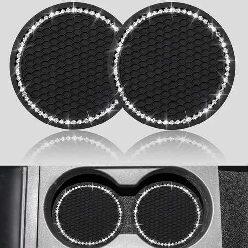 Vista 8 de yousheng 2 posavasos brillantes para automóvil, inserto universal para vehículo, inserto de silicona antideslizante de diamantes de imitación