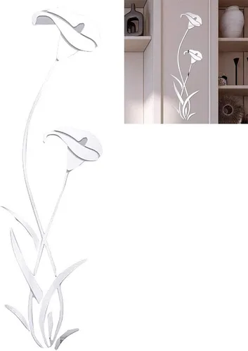 Vista 4 de Calcomanías de pared con espejo 3D de flores, modernas calcomanías de pared extraíbles para decoración del hogar, arte para sala de estar, Como se