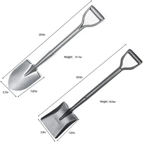 Vista 5 de 2 piezas de mango mini pala con palas para excavar – Pala de punta cuadrada de metal – pala recta de acero (wh000007)