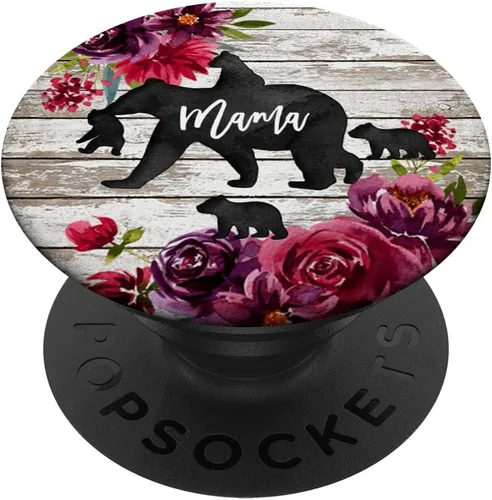 Vista 6 de Mama Bear Four Baby Cubs - PopSockets PopSockets de madera rústica de granero burdeos PopSockets PopGrip: agarre intercambiable para teléfonos