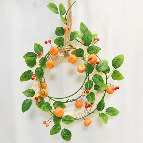 Vista 8 de Paquete de 2 flores artificiales de vid de mandarina (13 pies), guirnalda de kumquat de naranjas frutales para boda, arco, fiesta, jardín, A-1010