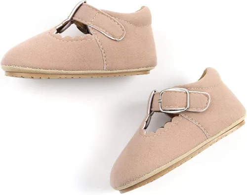 Vista 4 de SOFMUO Zapatos deportivos de cuero con cordones para bebés y niñas con suela de goma suave, mocasines Oxford para recién nacidos, mocasines