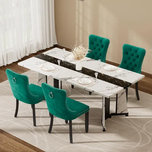 Vista 20 de Juego de mesa de comedor de 5 piezas con 4 sillas, mesa de comedor rectangular de madera de 71 pulgadas con sillas de comedor de terciopelo, tablero