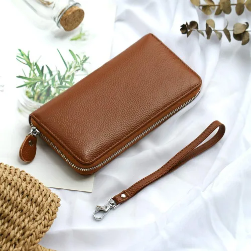 Vista 6 de Moflycom - Cartera de cuero genuino para mujer con cierre y seguridad RFID