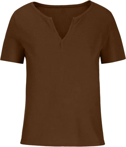 Vista 4 de DASAYO Camiseta de manga corta con cuello en V para mujer, estilo casual, holgada, para verano, ropa de moda