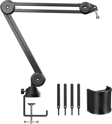 Vista 9 de TONOR Brazo de brazo de micrófono, brazo de micrófono ajustable con filtro pop extra grande, adaptador de tornillo de 3/8 pulgadas y 5/8 pulgadas