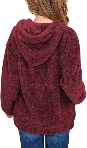 Vista 2 de Haloumoning Sudadera con capucha de forro polar mullido para niñas de 4 a 15 años