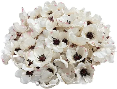Vista 5 de Rikyo 100 cabezas de flores artificiales de anémona de amapola de seda para otoño, rellenos de jarrón, ramilletes para decoración de bodas, pared