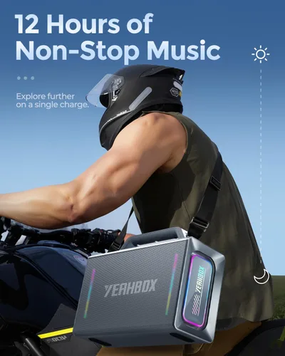 Vista 6 de Yeahbox Thunder 500 Altavoz de Fiesta – Sistema PA Bluetooth de Potencia Máxima de 200W con Micrófonos Inalámbricos Duales, Tarjeta de Sonido DSP