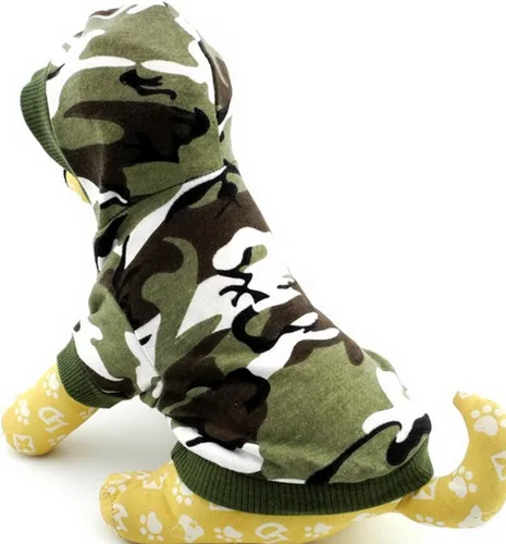 Vista 4 de Sudadera con capucha para perros de camuflaje, ropa para perros pequeños, color verde, talla XS