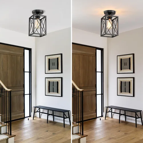 Vista 8 de Lámparas de techo de montaje empotrado, accesorios de iluminación de pasillo negros para techo, rústicas, de granja, con marco de metal negro