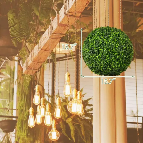 Vista 6 de Goplus 2 bolas topiarias artificiales de 15.7 pulgadas, bolas redondas de boj de imitación para exteriores, esferas de jardín decorativas